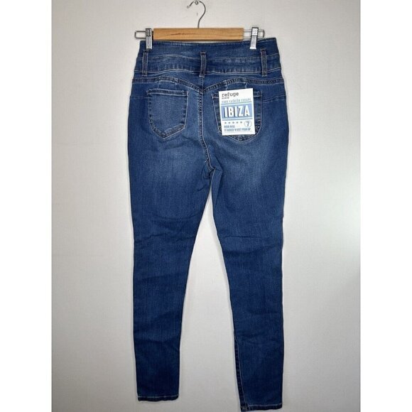 Refuge Ibiza Jeans Womens Dark Denim High Rise Stacked Waist Push Up Size 7 NWT - Picture 5 of 12